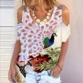 thumbnail image 2 of Top informal suelto con hombros descubiertos y cuello redondo con estampado de manga corta para mujer a la moda Pompotops hkajfhjk463981, 2 of 5