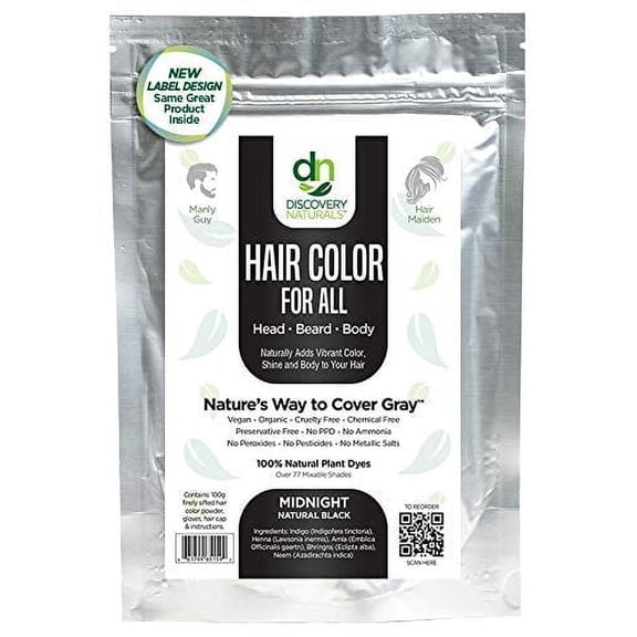 Black Henna Hair Color For All Kit | 100% All Natural Indigo Powder Hair Dye & Beard Dye (Midnight Natural Black) Organic, Herbal & Vegan Chemical & Cruelty Free Permanent Gray Coverage & Tinting