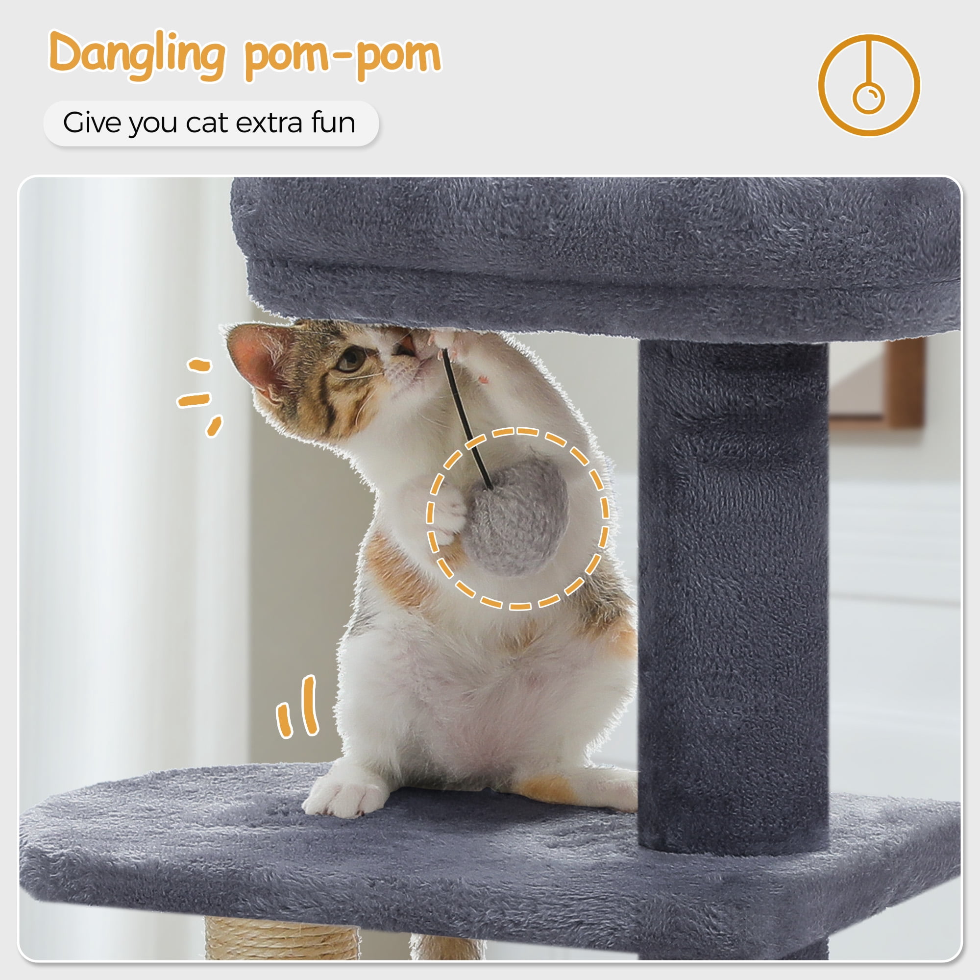PAWZ Road 31" Medium Cat Tree Modern Scratcher with Hammock and Condo for Indoor Cats Dark Gray