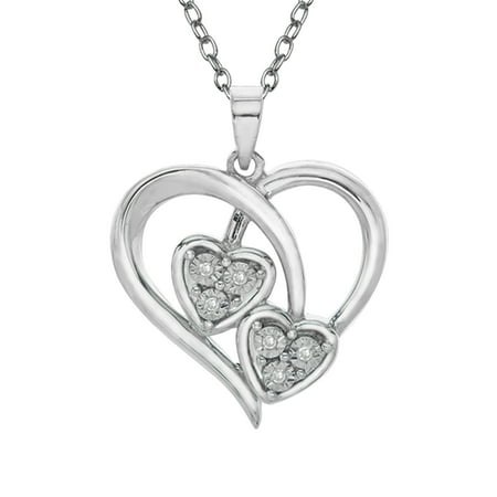 Open Heart Pendant Necklace with Diamonds in Sterling Silver