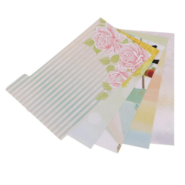 5 hojas separadoras de indexación de flores A6 para diario, cuaderno, 6 agujeros colores lisos