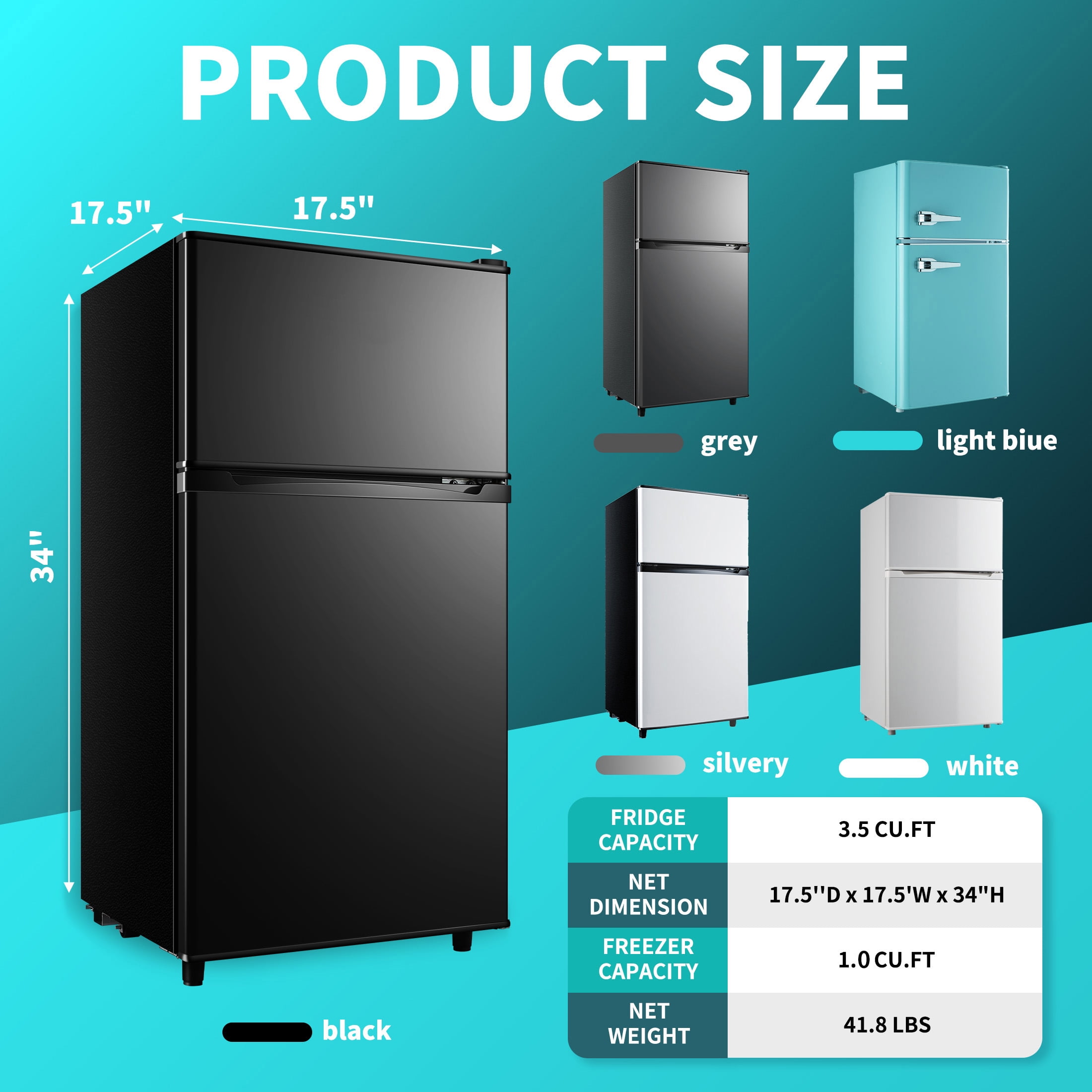Compact Mini Fridge with Freezer, 3.5 Cu.Ft 2-Door Refrigerator – Ideal for Dorm, Office, Bedroom – 7 Temp Settings, Adjustable Shelves,Black