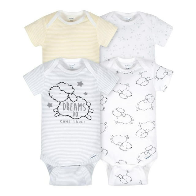 Set De Pañaleros Gerber Essential Unisex Talla 0-3 Meses 4Pzs Manga Corta Color Diseño Borregos