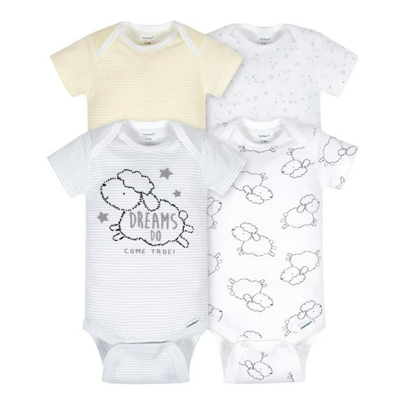 Set De Pañaleros Gerber Essential Unisex Talla 3-6 Meses 4Pzs Manga Corta Color Diseño Borregos