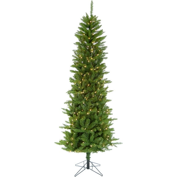 Christmas Time 7.5-ft Prelit Winter Wonderland Slim Green Christmas Tree with EZ Connect Warm White LED Lights