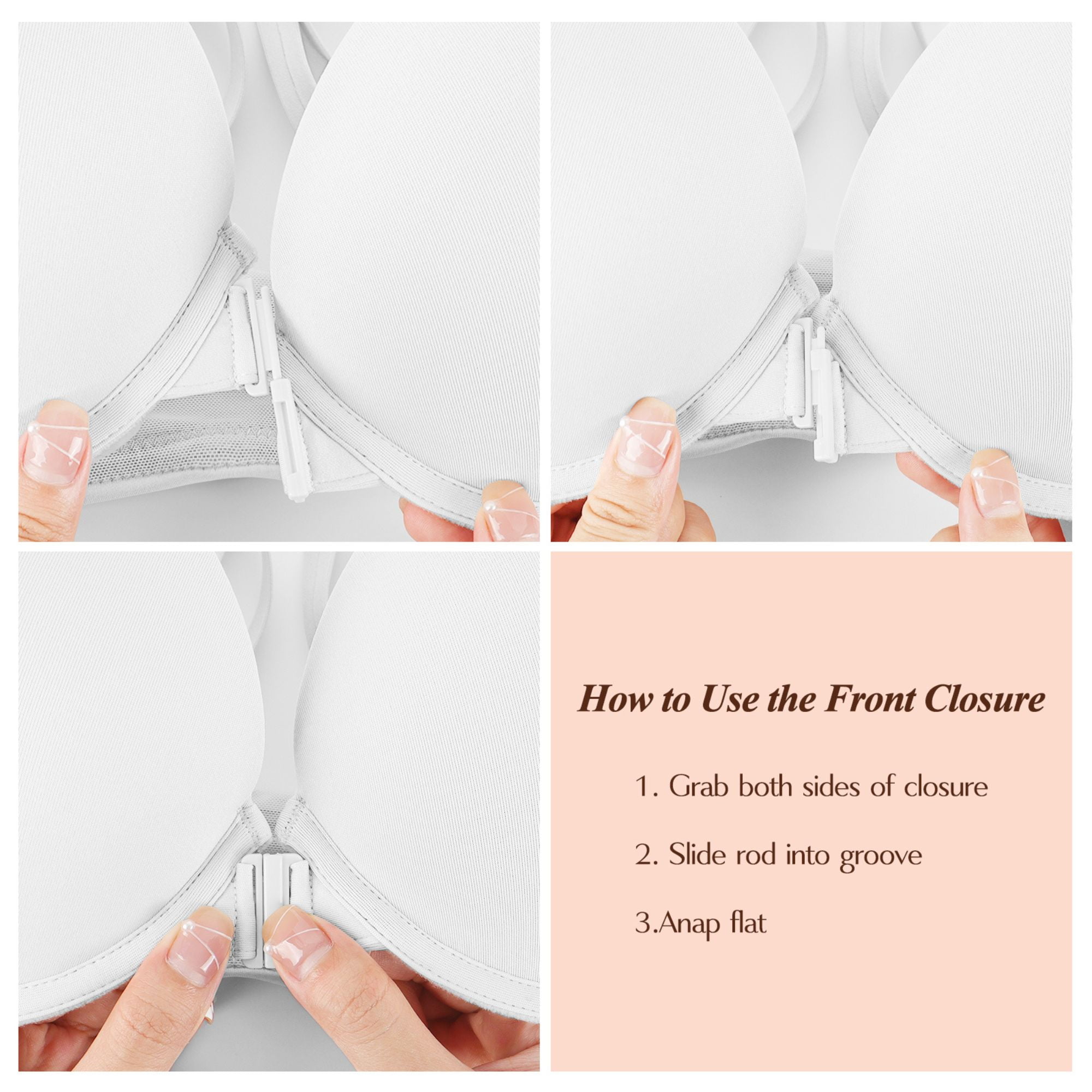 YANDW Front Closure Push-up Bra Strappy Thick Padded Cross Back Add 2 Cup Plunge Underwire Bras 38C, White