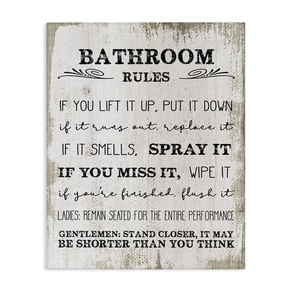 Stupell Industries Cottage Rustic Bathroom Rules Humor Canvas Art, 36 x 48, by Lil' Rue