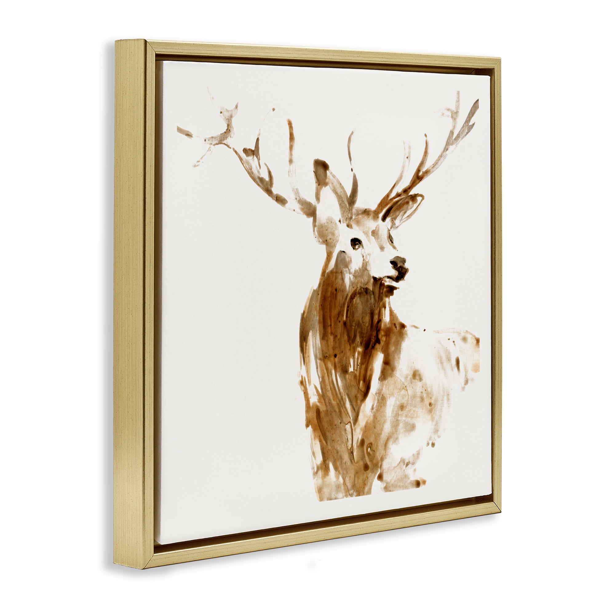 Stupell Industries Deer Portrait Head Shot Gold Framed Floater Canvas Wall Art, design by Lorenzo Collective