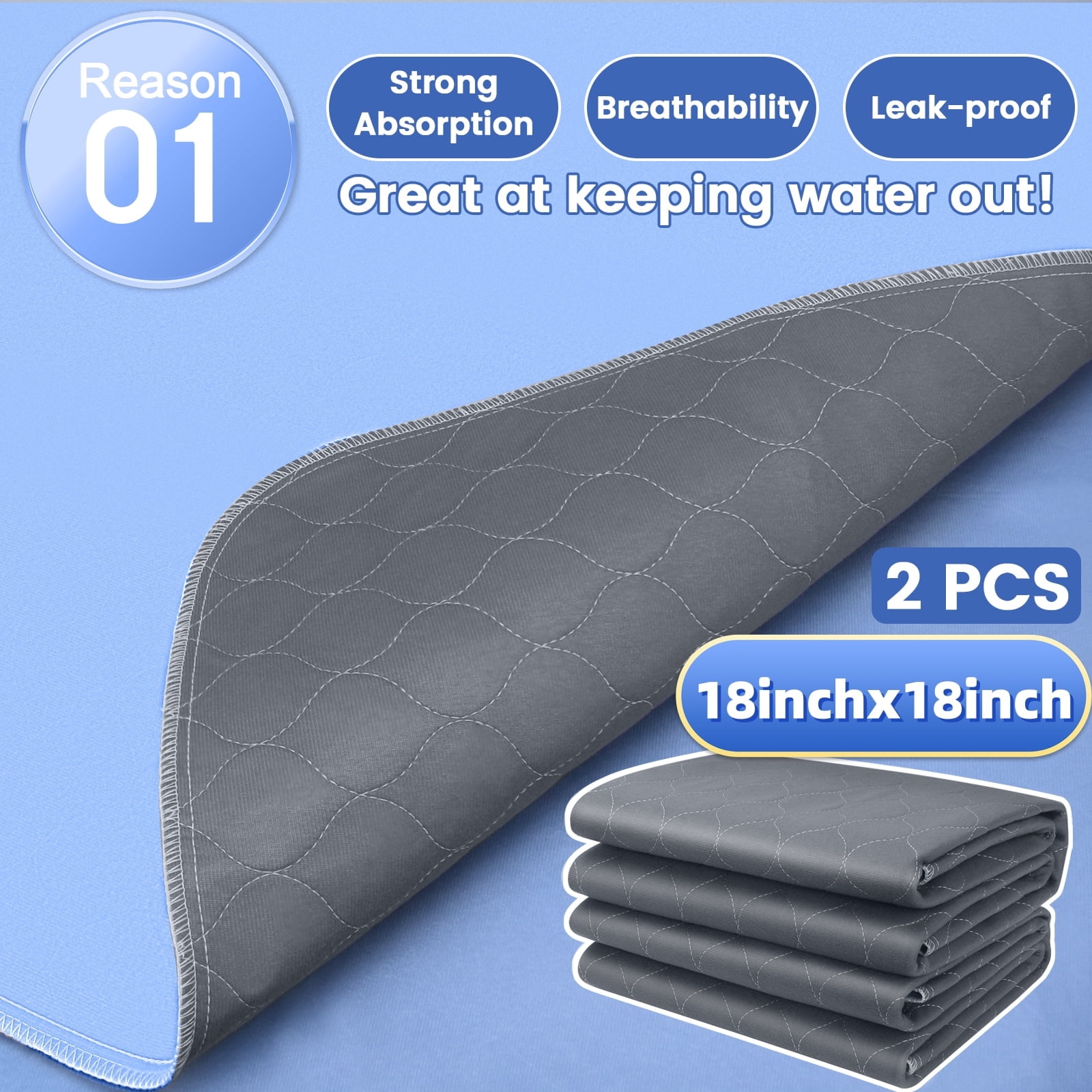 4-Pack Reusable Incontinence Bed Pads - 18"x18" Waterproof Underpads for Kids, Adults & Pets - Super Absorbent, Washable Protective Pads for Bed, Sofa & Floor