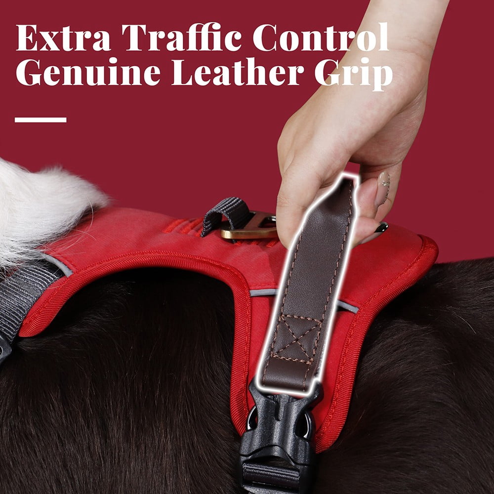 Pet Artist No Pull PU Leather Dog Harness, Adjustable Pet Vest with Handle, Quick Fit Easy Control Soft Padded Vest for Small Medium Large Dogs