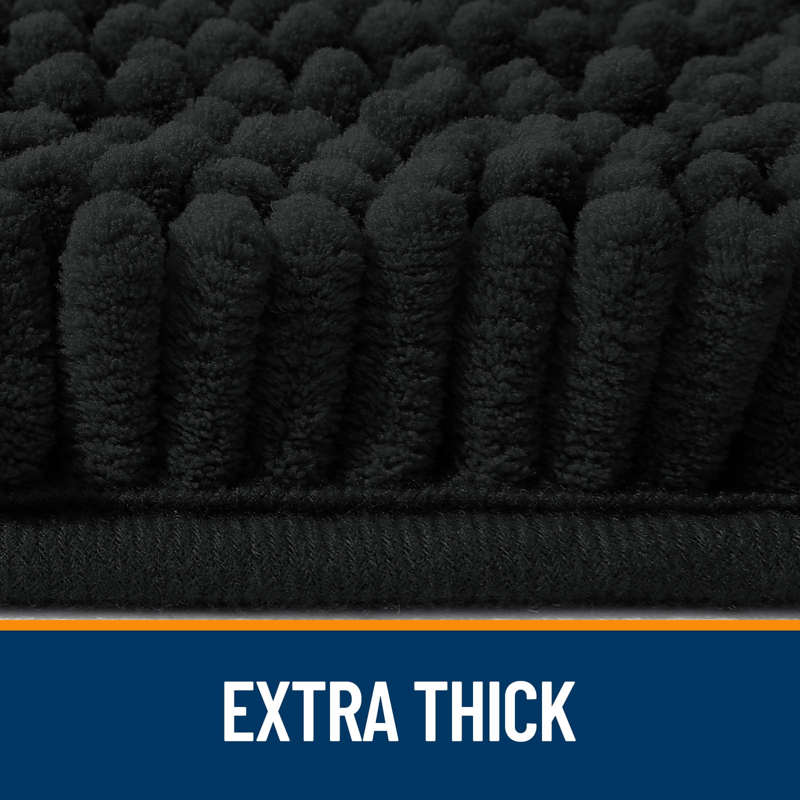 Buganda Bathroom Rugs 34x21, Quick Dry Machine Washable Chenille Bath Mats with Rubber Backing, Black