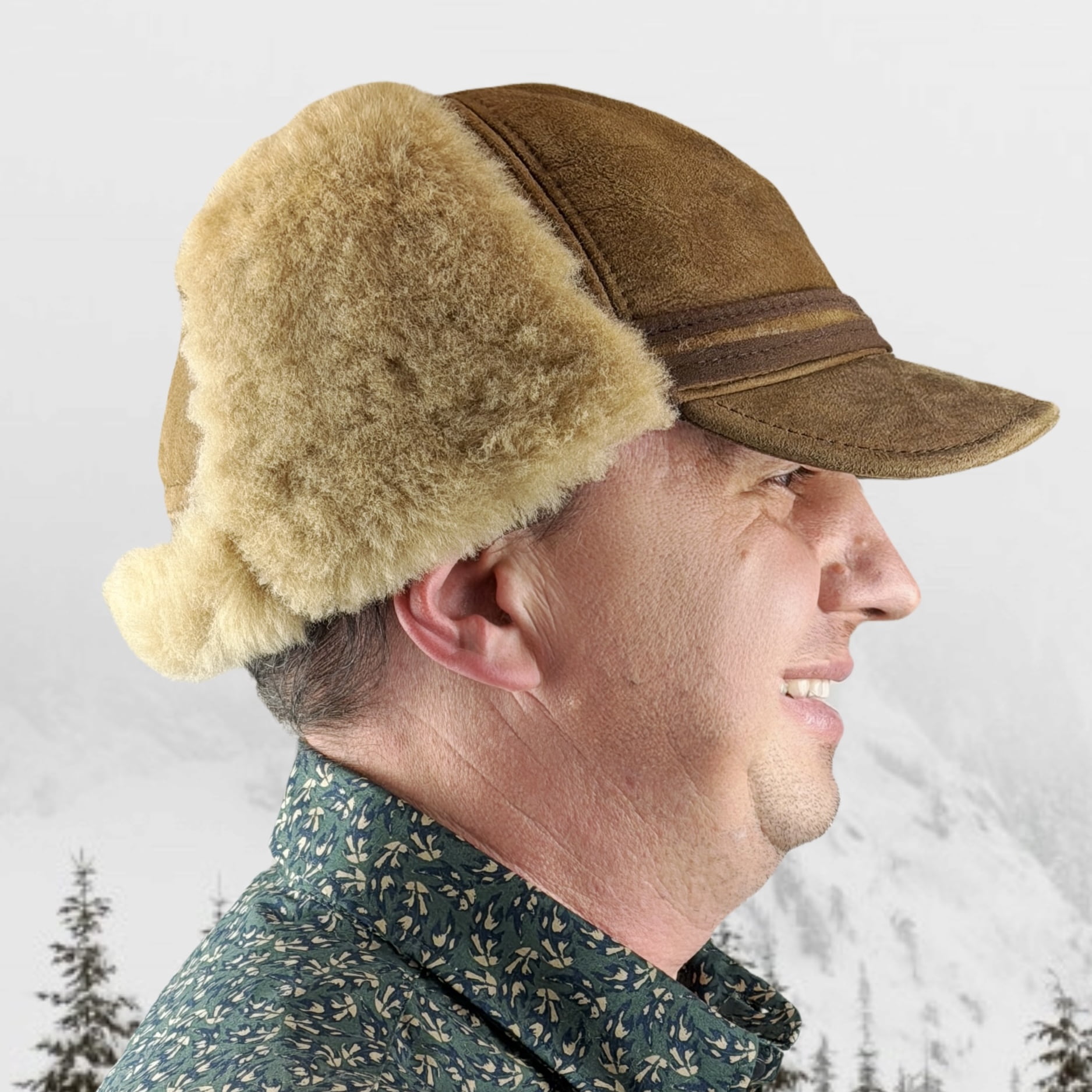 Men’s Shearling Leather Trapper Hat – Aviator Winter Cap with Genuine Sheepskin Ear Flaps | Cold Weather Leather Cap (US, Alpha, Large, Whiskey/Beige Fur)