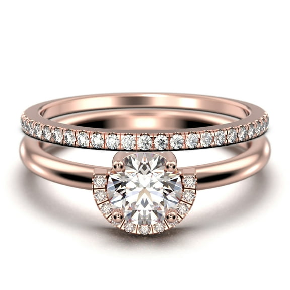 Fairy Minimalist 1.75 Carat Round Cut Diamond Moissanite Engagement Ring Wedding Ring, One Matching Band in 925 Sterling Silver With Plain 18k Rose Gold Plating Shank Gift For Her