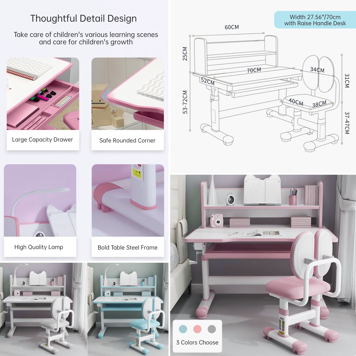 Children Desk and Chair Set Height Adjustable, Ergonomic Kids Study Ta –  LYHOE