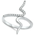 thumbnail image 4 of Clear CZ Long Wide Snake Wave Ring 925 Sterling Silver Statement Band White Female Size 5, 4 of 4