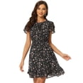 thumbnail image 1 of INSPIRE CHIC Women's Ruffled Sleeve Self-Tie V Neck Above Knee Chiffon Floral Ruffle Dress, 1 of 6
