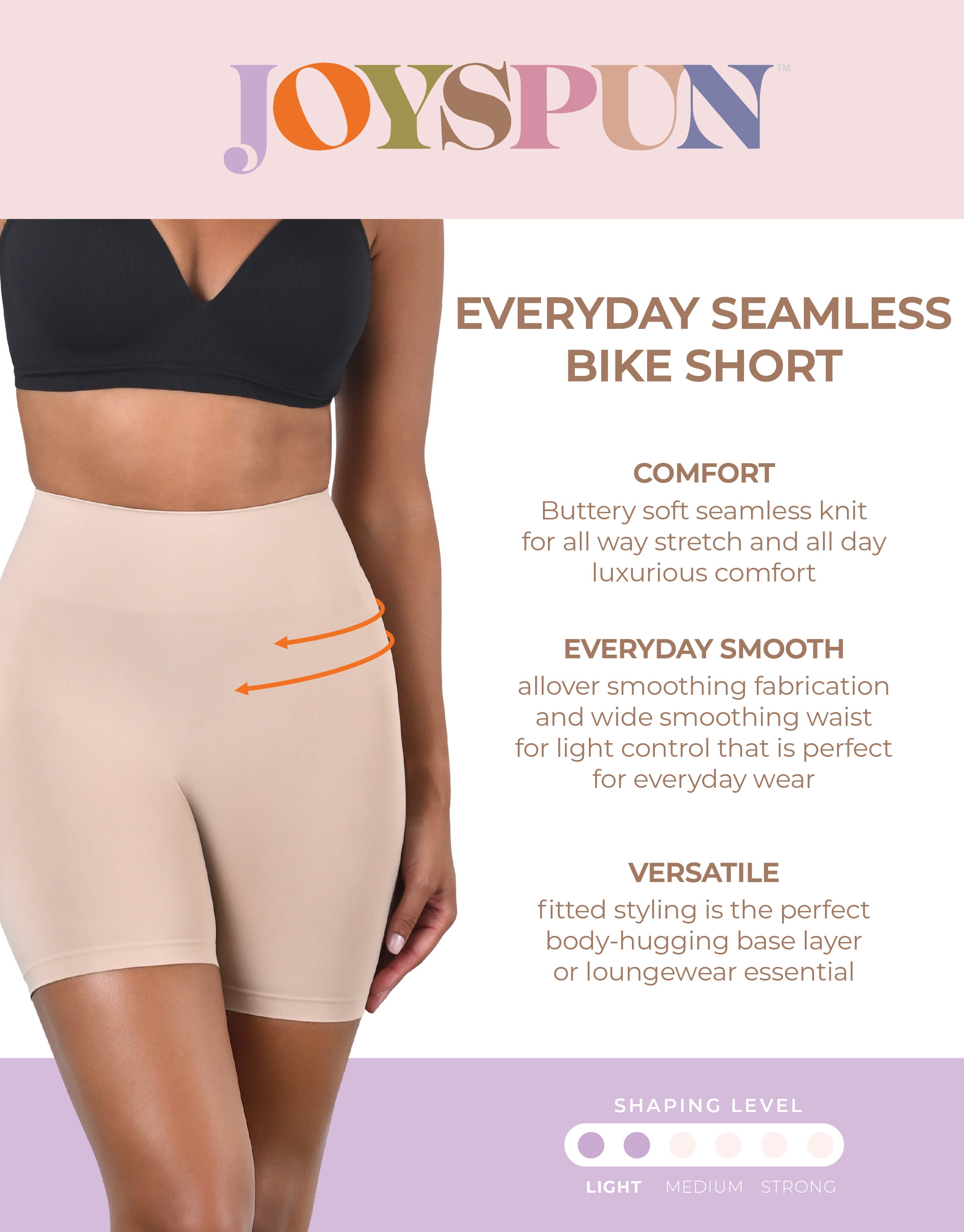 Joyspun Women's Everyday Seamless Bike Shorts, 6'' Inseam, Sizes S-XXXL