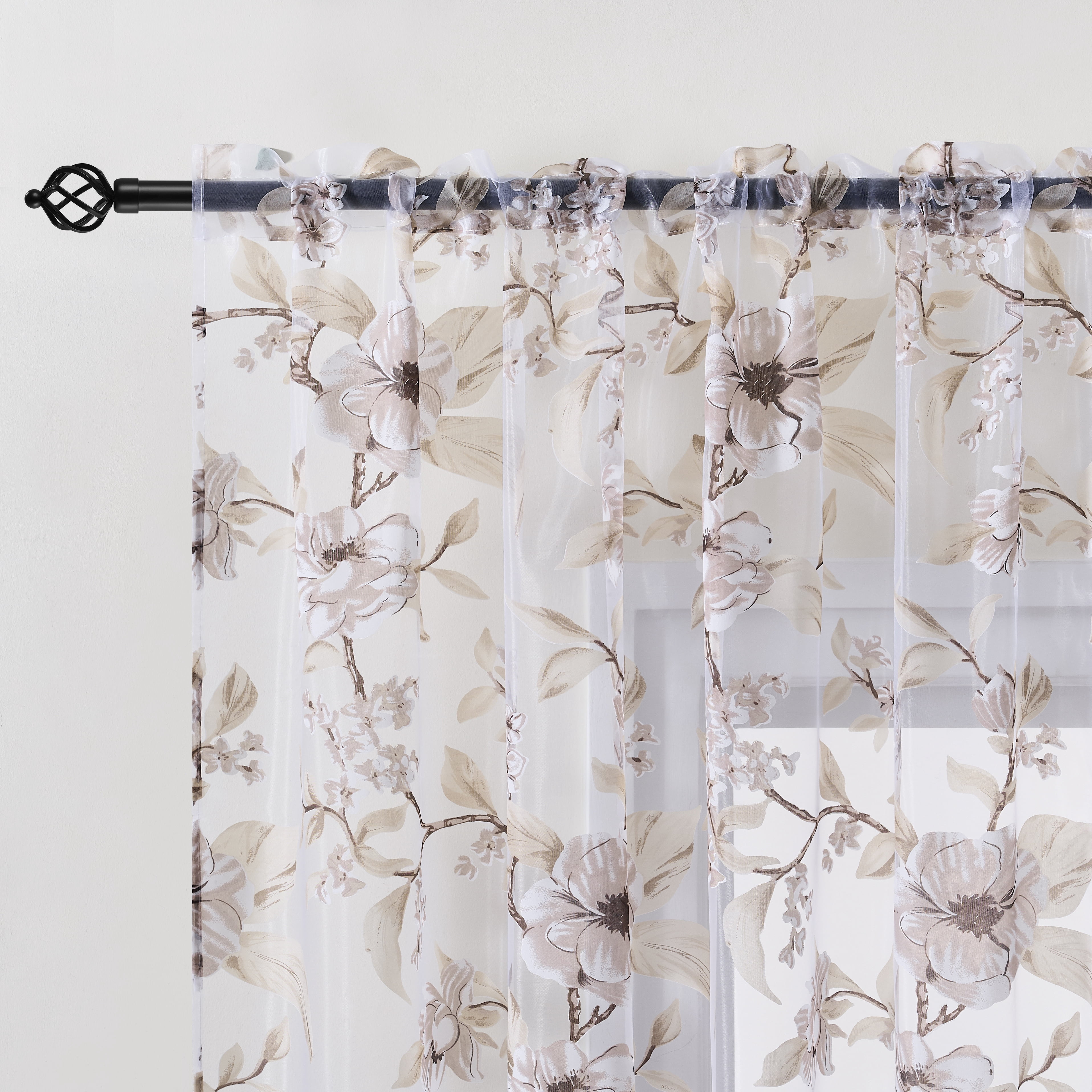 Muuphra Farmhouse Yellow Burnout Floral Semi Sheer Curtains for Living Room Bedroom Girl's Room ,2 Panels Set,55×84"