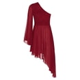 thumbnail image 2 of YiZYiF Women's Praise Dance Dress One Shoulder Flared Sleeve High Low Hem Church Worship Overlay Tunics Burgundy L, 2 of 7