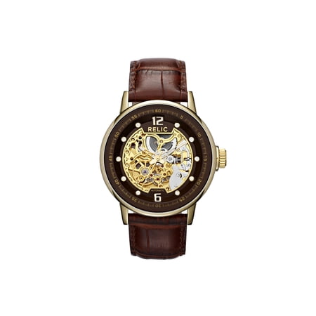Relic by Fossil Men's Damon Automatic Stainless Steel Gold and Brown Leather Watch