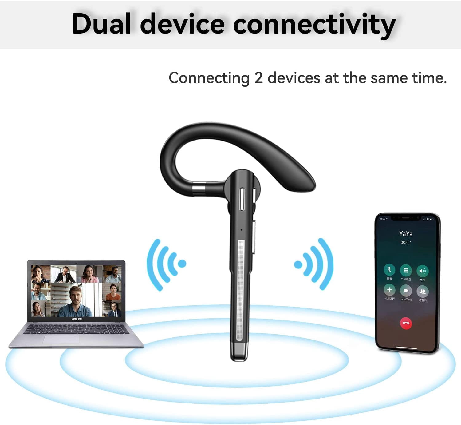 Elleryy Bluetooth V5.1 Headset Wireless Headphone with Noise Canceling Microphone, Black