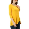 thumbnail image 5 of Allegra K Women Round Neck 3/4 Sleeve Button Decor Asymmetric Hem Tunic Top Yellow XL, 5 of 5