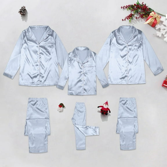 Family Christmas Pajama Sets Satin Pjs Long Sleeve Button down Festival Party Sleepwear Christmas Family Outfits Christmas Pjs Mens