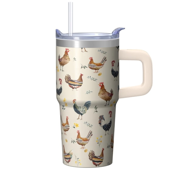 20oz Chicken Graphic Tumbler with Handle Insulated Travel Mug Popular Birthday Christmas Gift for Chicken Enthusiasts Women Men Cup Holder Friendly Wide Mouth for Ice Hot Coffee Cold Soda Daily Use