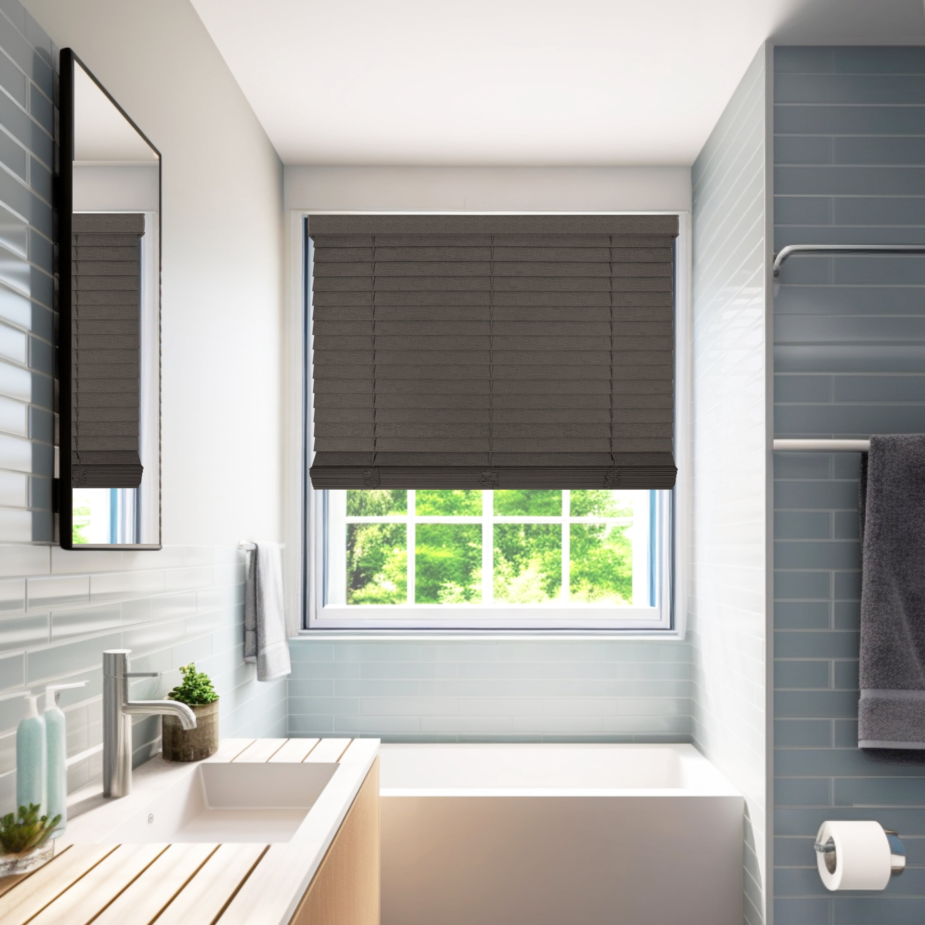 Chicology Cordless Faux Wood Blinds, Brown Textured (2" Slat), 26.5"W X 72"H