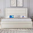 thumbnail image 2 of Renwick Upholstered Platform Full Bed with 3 Storage Drawers and Built-in USB Ports, Beige, 2 of 8