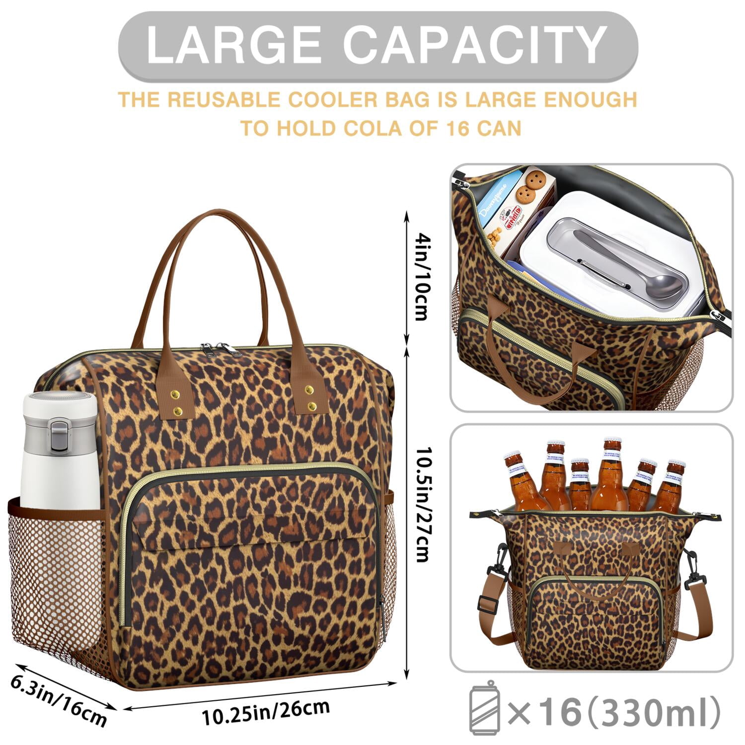 Cheetah Spots Lunch Tote – Dynamic Leopard Print Insulated Bag with Strap Leakproof Dual Compartment Lunch Box for Adults Work or Beach