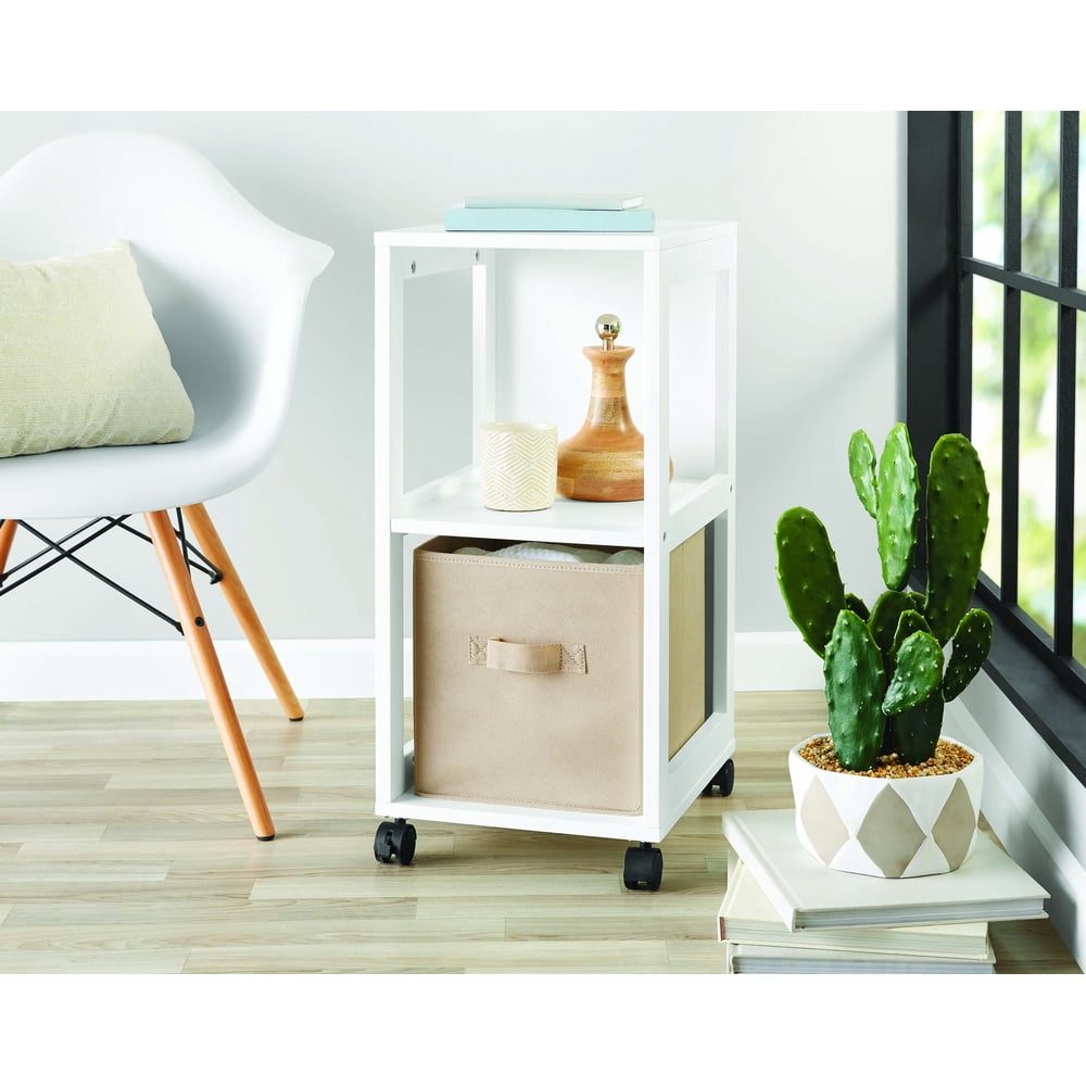 Mainstays 2 Cube Rolling Cube Storage Organizer Cart, White Finish
