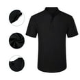 thumbnail image 3 of Mens Black Cotton Linen Henley Shirts Casual Short Sleeve Beach Tee with Band Collar for Vacation, 3 of 7
