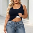 thumbnail image 5 of Yeaiivve Plus Size Tank Tops for Women Wide Strap Built In Bra Tank Tops Slim Fitted Ribbed Sleeveless Shirts Solid Color Casual Streetwear Tanks Navy 4XL, 5 of 8