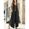 thumbnail image 4 of XIAfhje Jumpsuits For Women Casual Summer Rompers Sleeveless V Neck Jumpsuits Loose Overalls With Pockets Wide Leg Long Pants Overalls, 4 of 8