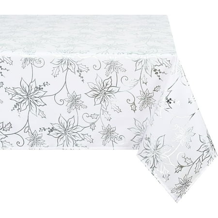 

Christmas Tablecloth 60×120 Inch Poinsettia Christmas Table Cloth for Winter Silver Christmas Tablecloths Christmas Decorative Table Cover for Table Kitchen Dining Holiday