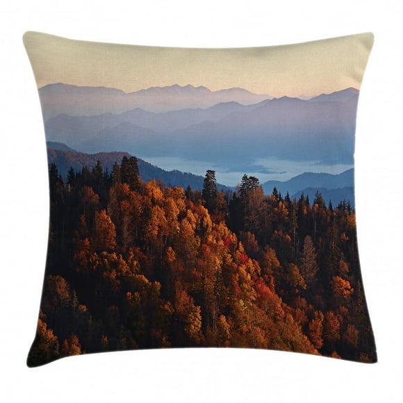 National Parks Home Decor Throw Pillow Cushion Cover, Sunrise at Mountains Pine Trees Covered on Hill Mist South Carolina, Decorative Square Accent Pillow Case, 20 X 20 Inches, Multi, by Ambesonne
