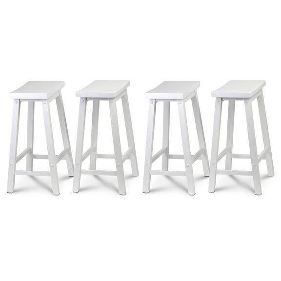 PJ Wood Classic Saddle-Seat 24In Kitchen Counter Stools, White (4 Pack)