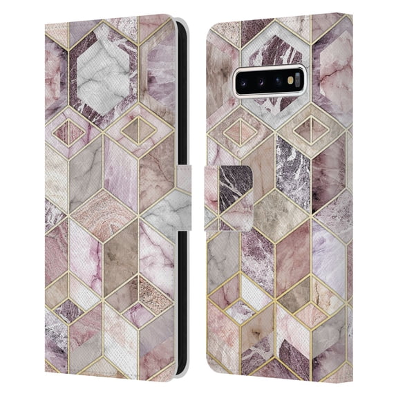 Head Case Designs Officially Licensed Micklyn Le Feuvre Marble Patterns Blush Quartz Honeycomb Leather Book Wallet Case Compatible with Samsung Galaxy S10+ / S10 Plus