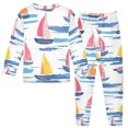 thumbnail image 2 of FORMRS Long Sleeve Top and Pants Pajama Set for Niños 2-Piece Sleepwear, Sizes 18M-8Y, Pink Hand Drawn Sailboats, 2 of 6