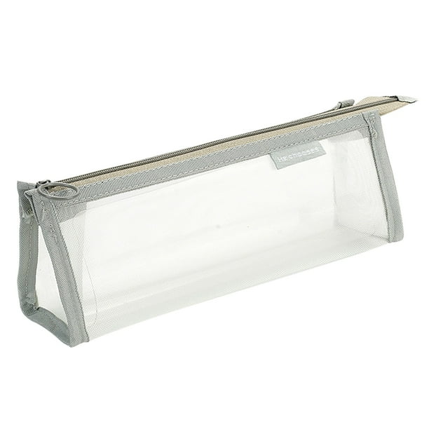 Oficina y papelería Estuche de nailon de gran capacidad para lápices de exámenes de estudiantes Estuche de malla para papelería Bolsa de almacenamiento Estuche de maquillaje transparente tridimensiona
