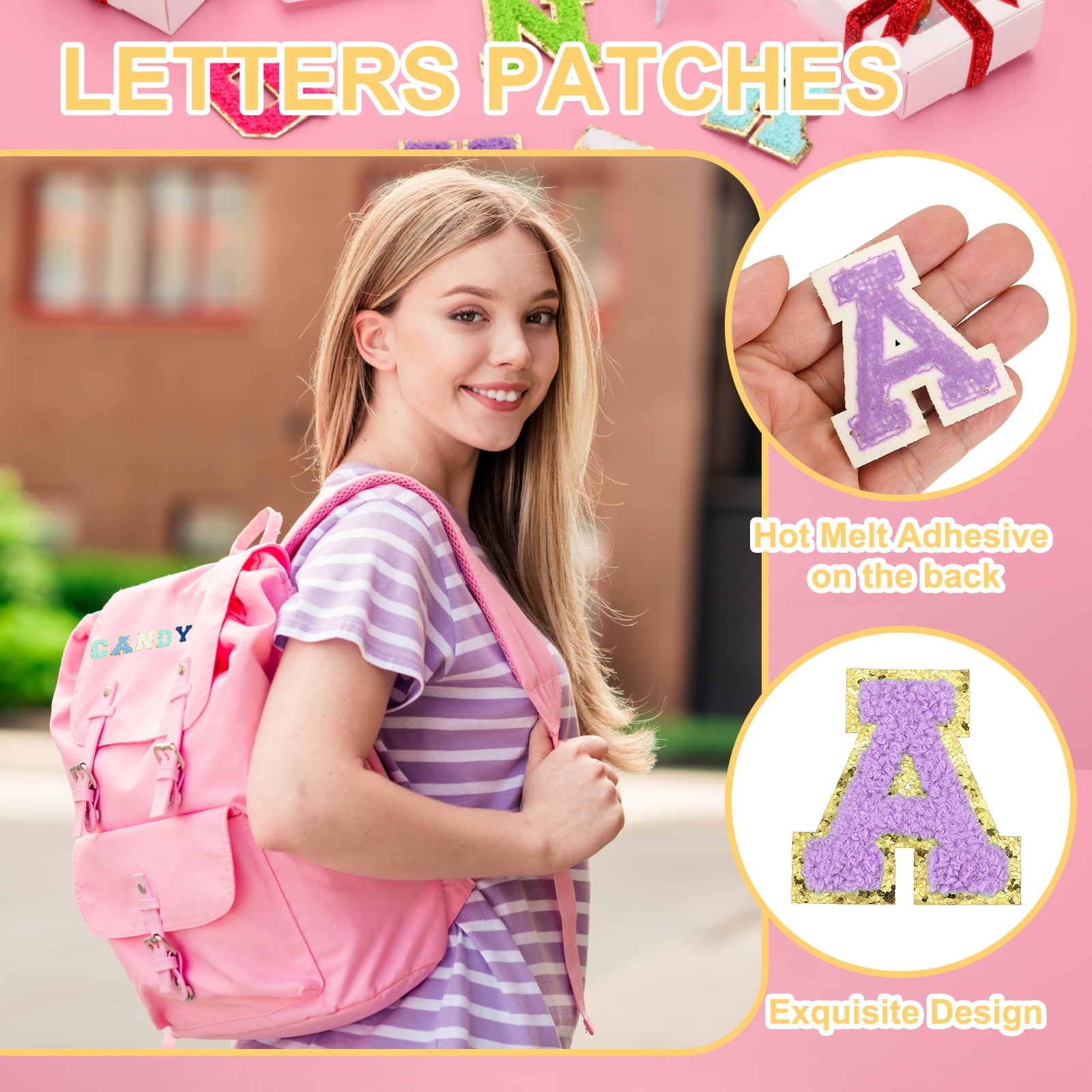 Uxcell Letters Patches, 104 Pcs Initial Letter A-Z Iron on Patch Embroidered Fabric Alphabet Stickers for Clothes Hats Makeup Bags DIY, Purple