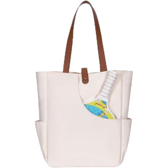 CEYAZYE Pickleball Bags for Women, Large Capacity Pickle Ball &Tennis Tote Handbag with Cover Pockets for Paddles and Bottle, White Leather Multifunctional Pickleball Backpack, Best Gift for Her