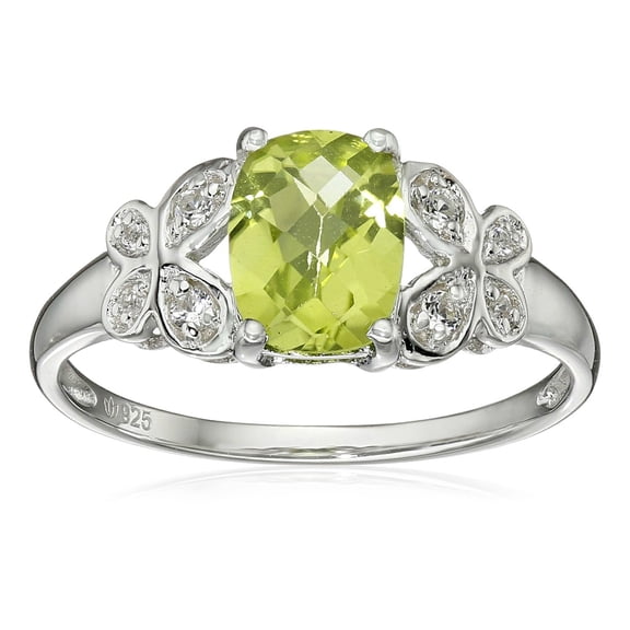 925 Sterling Silver Peridot, Created White Sapphire Ring