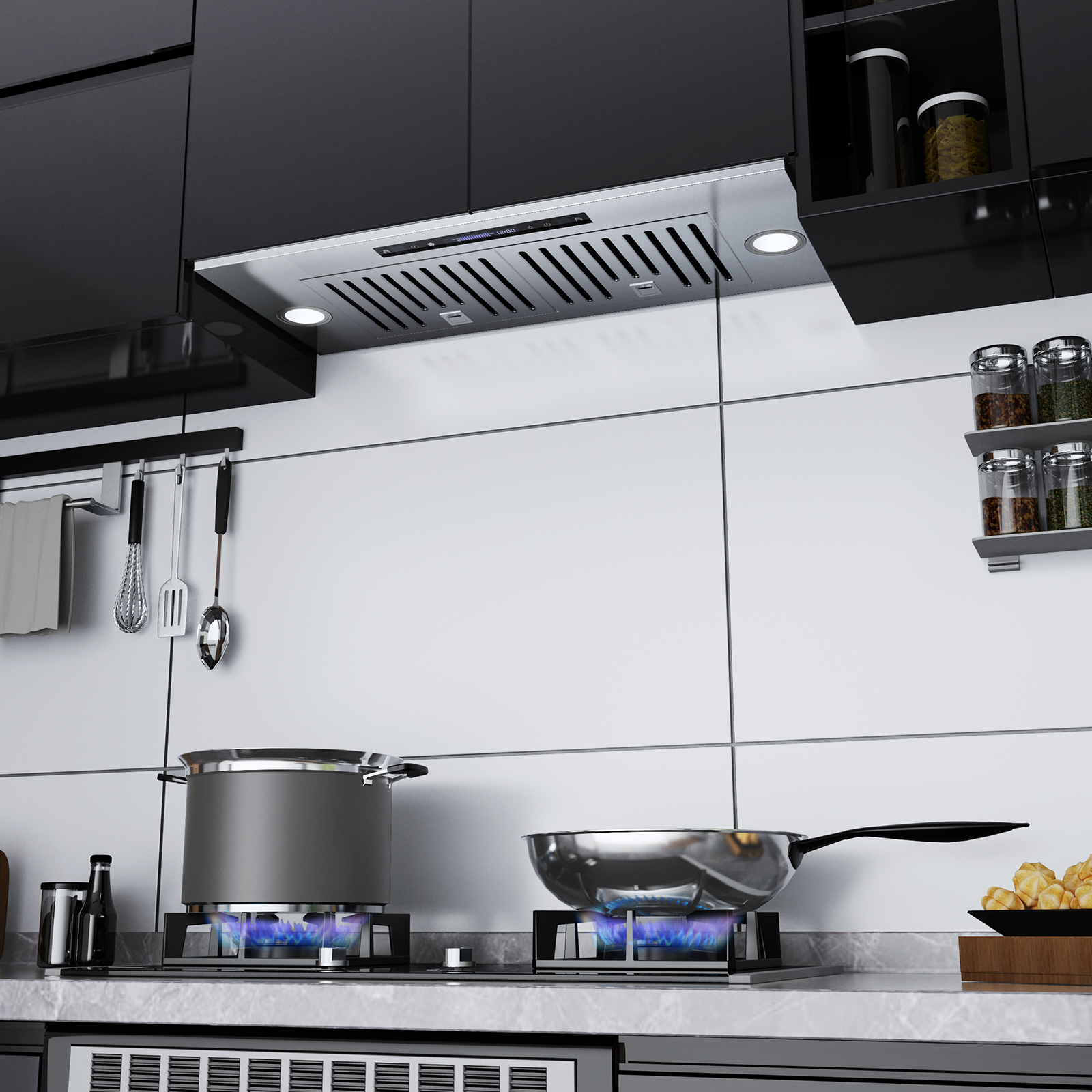 TABU 30 inch Under Cabinet Range Hood, 900 CFM Built-in Range Hood with 4 Speeds,Led Light,Stainless Steel
