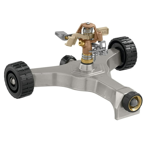 Orbit Brass Impact Hose Watering Lawn Sprinkler on Metal Wheeled Base