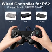 PS2 Controller,2 Packs Wired Controller Compatible with PS2/PS2 Slim/PS1,PS2 Replacement Wired Controller with Dual Vibration,Black