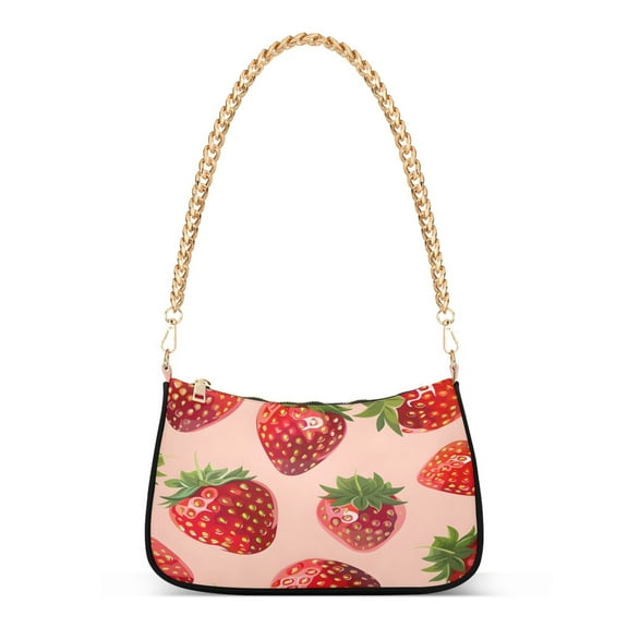Ryvnso Strawberry Womens Chain Shoulder Bag Tote Handbags Clutch Hobo Purse with Zipper for Travel