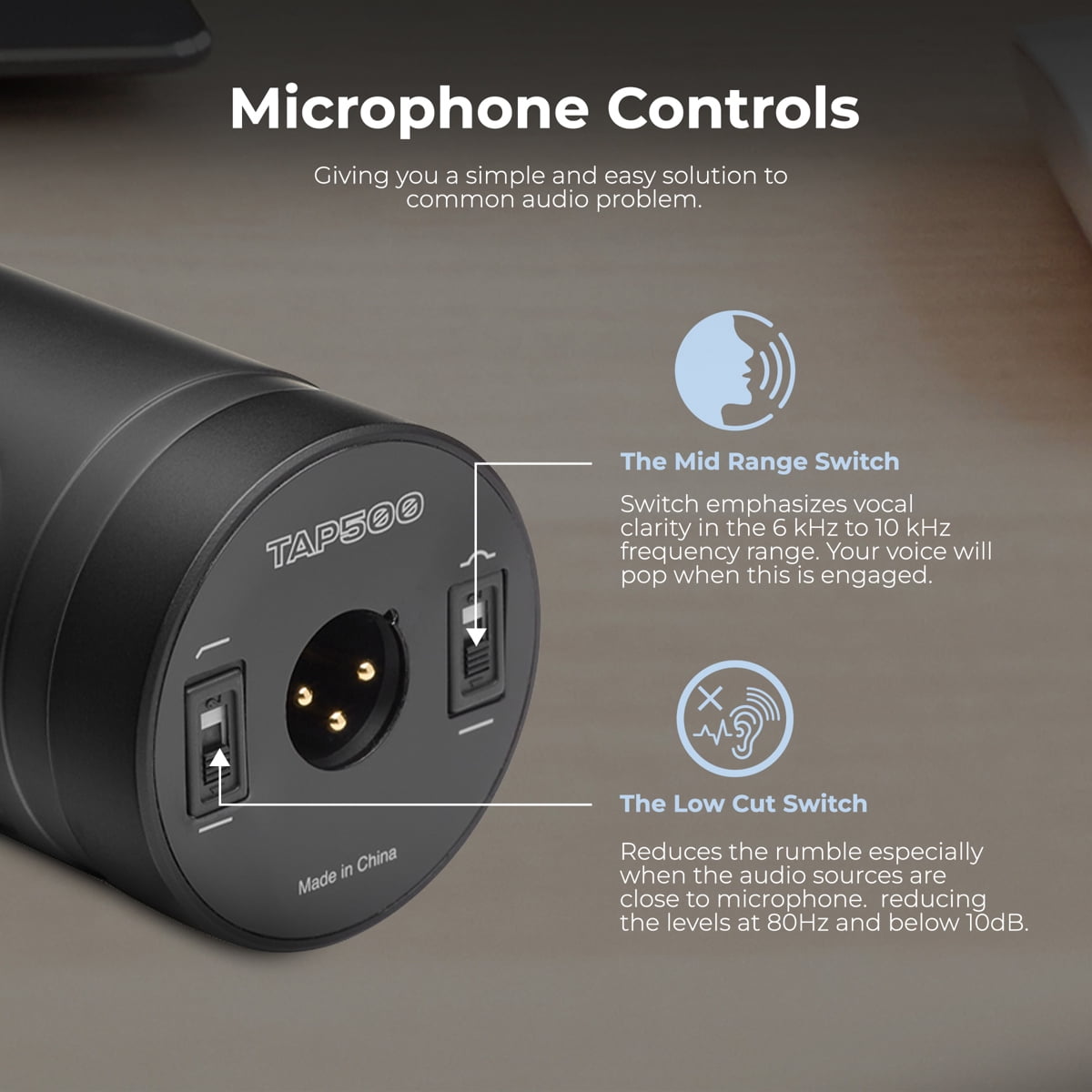 Turnstile Audio Platform Series TAP500 Cardioid Dynamic Broadcast Microphone for Podcast, Recording, Music, Speech, Wide-Range Frequency, Natural Sound, Mid-Boost, Streaming, Studio, Low-Cut Function