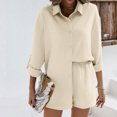 thumbnail image 5 of Scyoekwg Casual 2 Piece Sets For Women Button Long Sleeve Coat Shorts 2 Two Piece Set Matching Outfits Fashion Lounge Set (Beige,L), 5 of 7